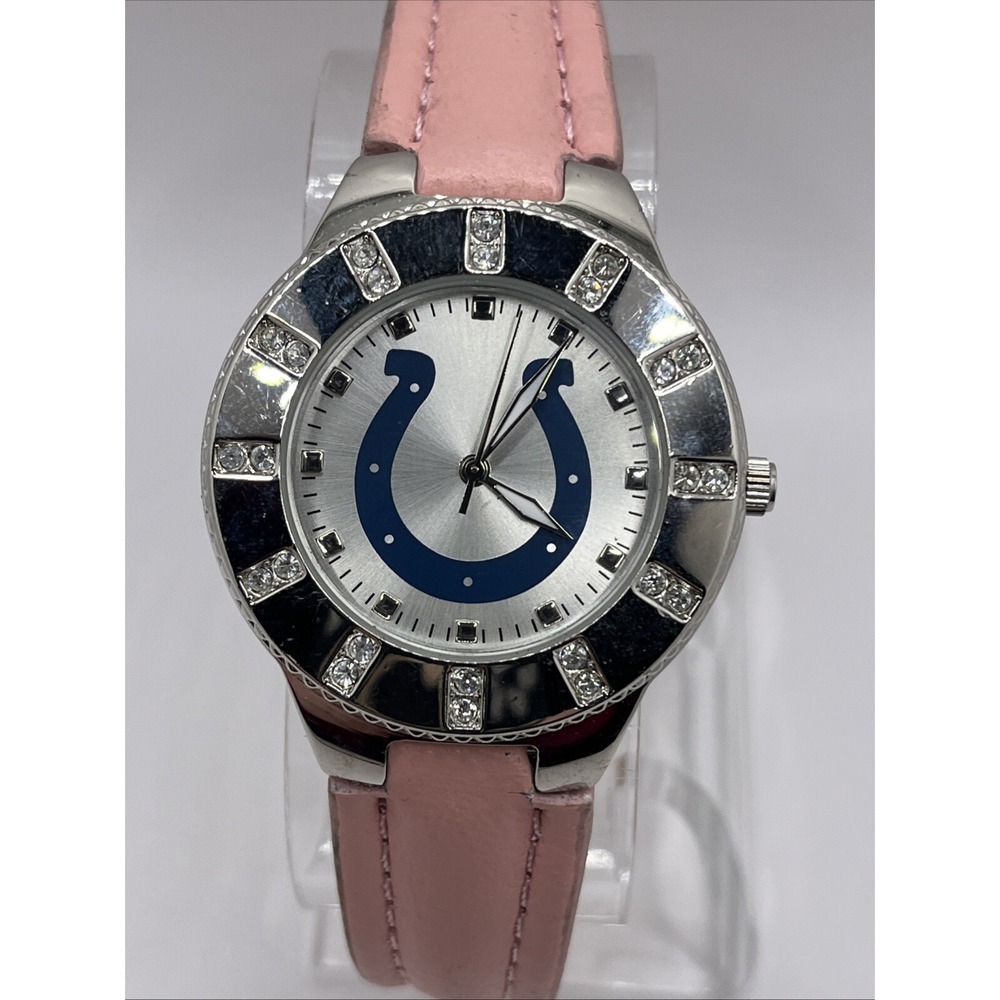 Indianapolis Colts Women's Watch Game Time NFL Pink Leather Band- New Battery